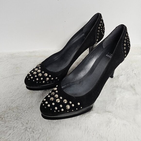 Stuart Weitzman Black Sueded Studded Stiletto Pumps Size 8.5 - Picture 1 of 16
